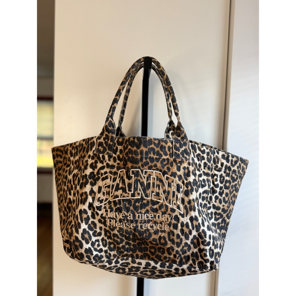 GANNI Brown Leopard XXL Tote